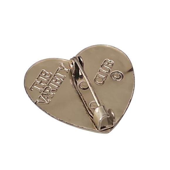 Vintage VARIETY CLUB Silvertone HEART Shape Pin Brooch - Picture 2 of 5
